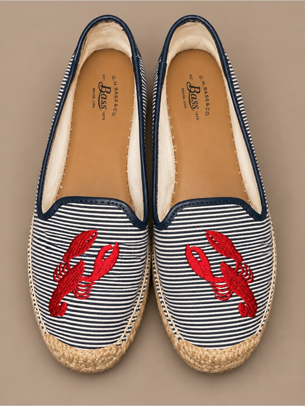 G.H. Bass Jenna Lobster Espadrille Flats 8M Navy Stripe Nautical Preppy